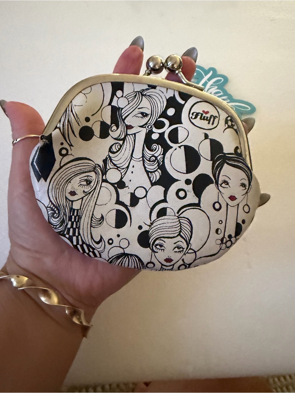 fluff Black & White Retro Illustrated Kiss-Lock Coin Purse